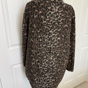 Old Navy Leopard Print Jacket cardigan sweater, leather trim wool blend coat